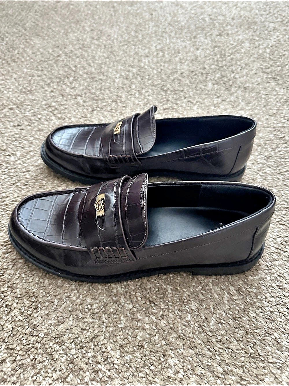 A New Day Women's Phyllis Penny Loafers with Memory Foam Insole Black Gold-Tone
